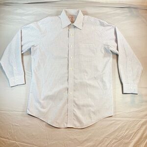 Brooks Brothers Mens 346 White/Blue/Brown Checkered Dress Shirt 15 1/2 32/33
